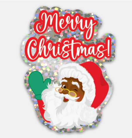 Black Santa Glitter Sticker