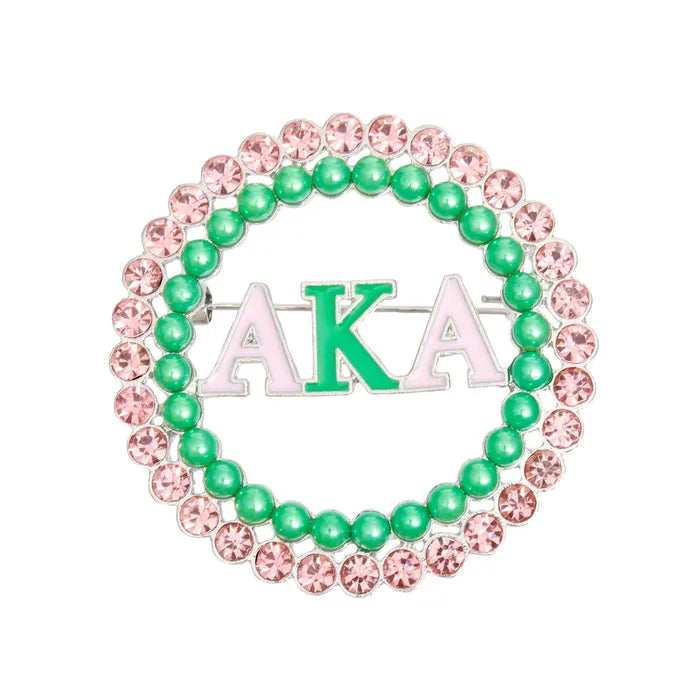 Sorority Pink Green Pearl Bling Brooch - Fitted To A Tee