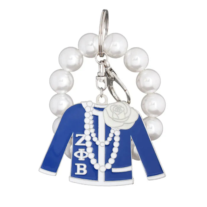 Sorority Blue White Sweater Pearl Keychain