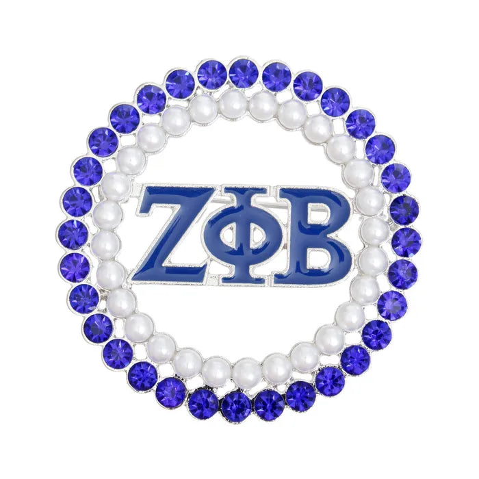 Sorority Blue White Pearl Bling Brooch