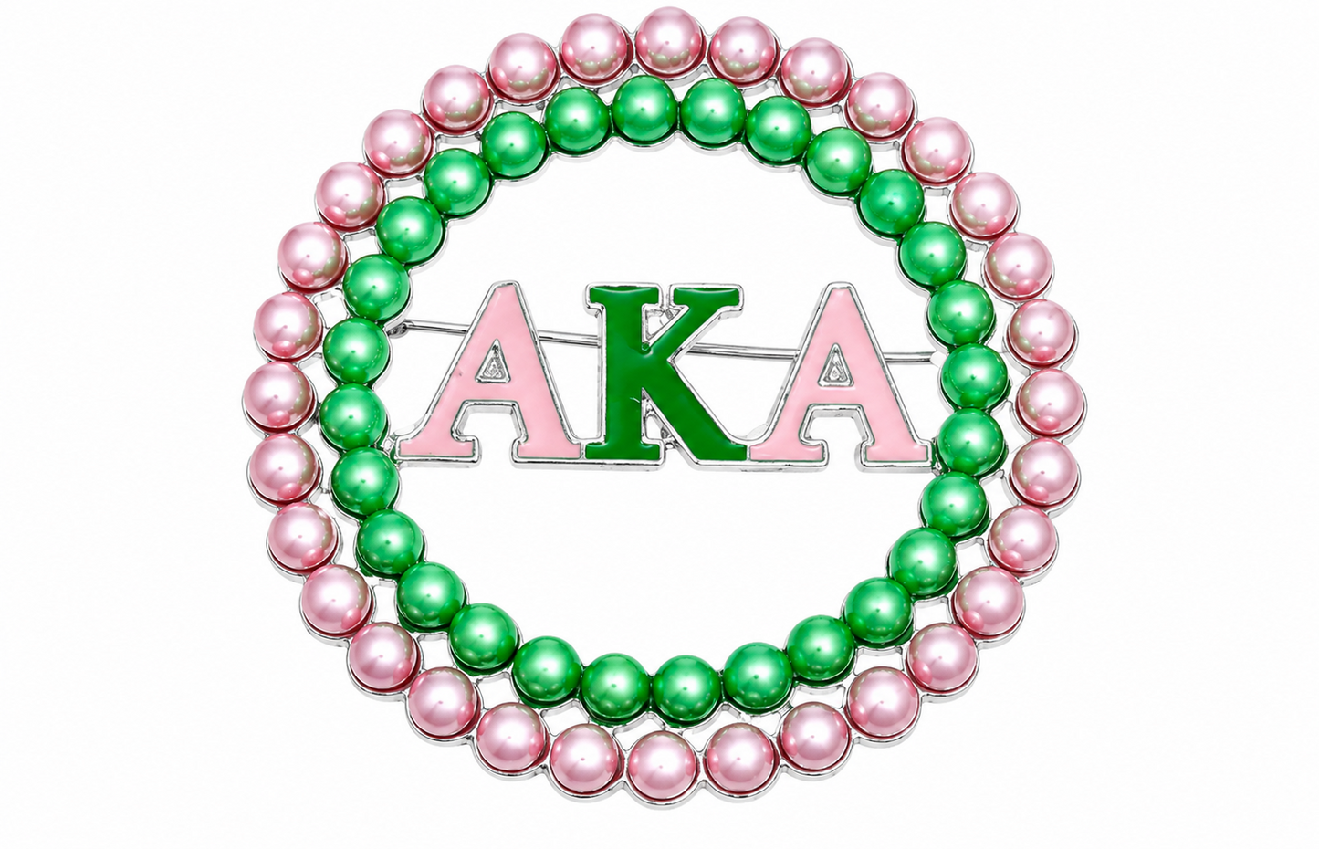 Aka Sorority Pink Green Pearl Brooch - Fitted To A Tee