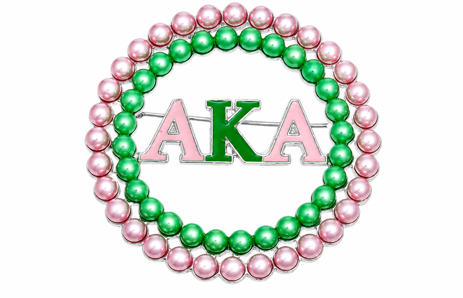 Aka Sorority Pink Green Pearl Brooch - Fitted To A Tee