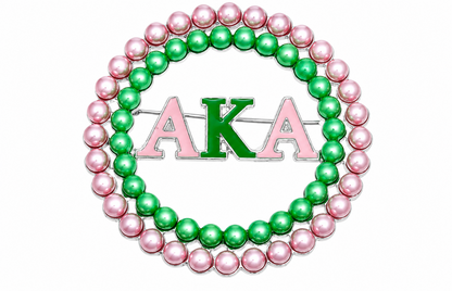 Aka Sorority Pink Green Pearl Brooch - Fitted To A Tee