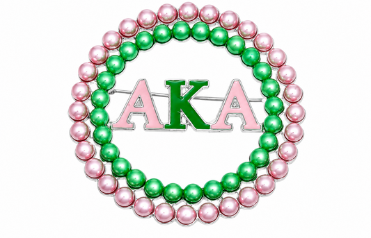 Aka Sorority Pink Green Pearl Brooch - Fitted To A Tee