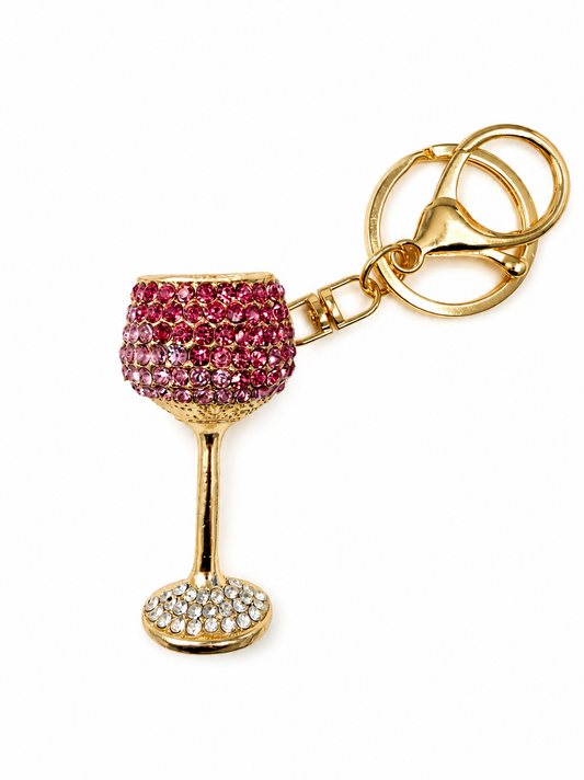 Pink Bling Wine Glass Keychain
