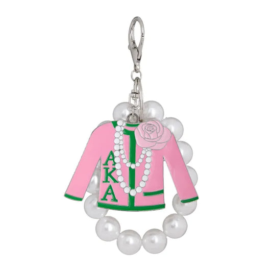 Sorority Pink Green Sweater Pearl Keychain - Fitted To A Tee