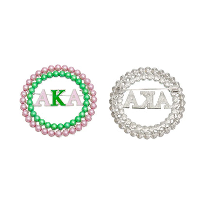 Aka Sorority Pink Green Pearl Brooch - Fitted To A Tee