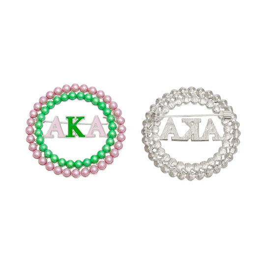Aka Sorority Pink Green Pearl Brooch - Fitted To A Tee