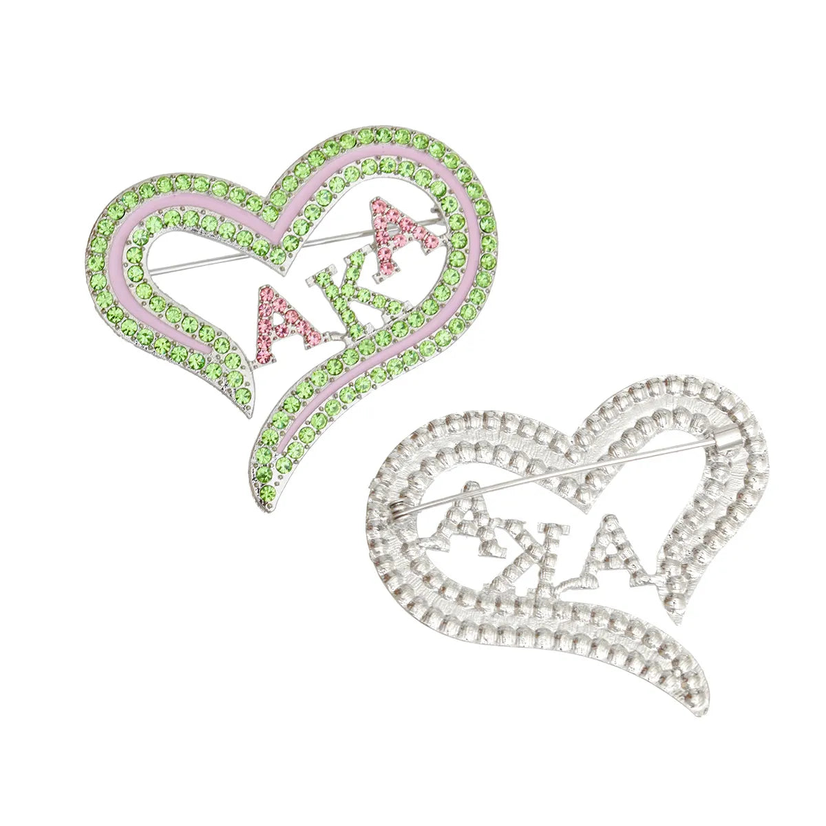 Sorority Pink Green Heart Bling Brooch - Fitted To A Tee