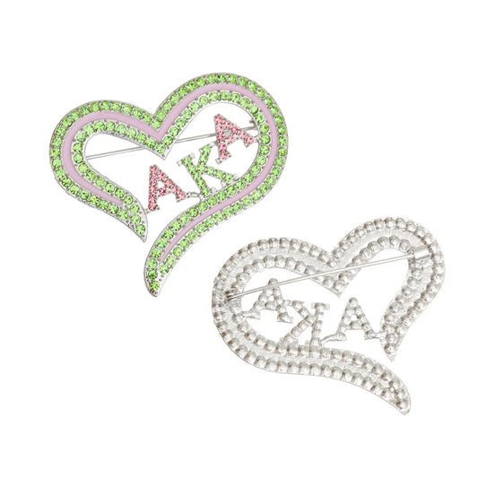 Sorority Pink Green Heart Bling Brooch - Fitted To A Tee