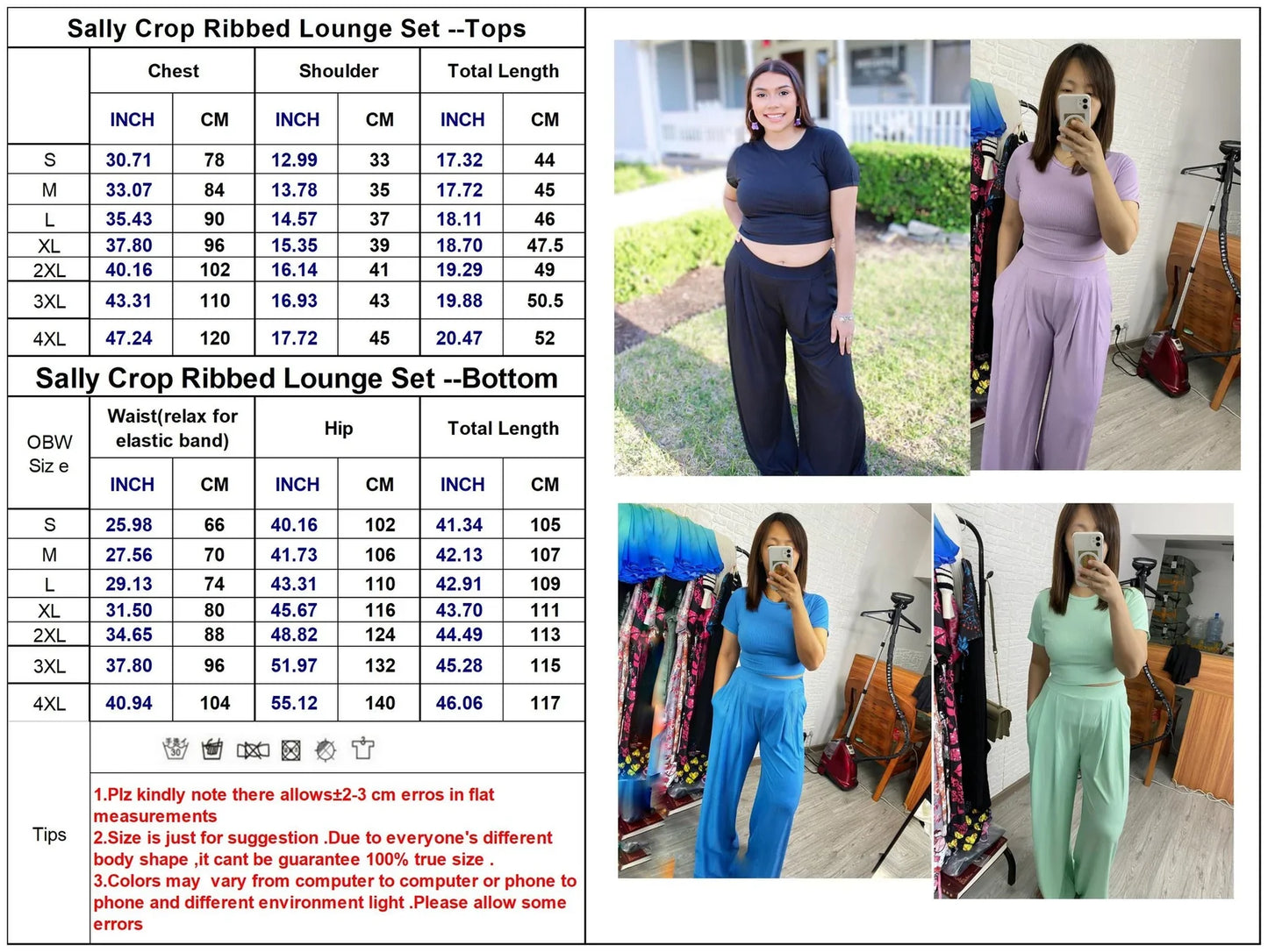 Full Length Cropped Lounge Set in Four Colors- RTS